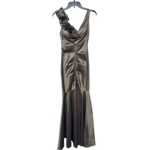 Xscape By Joanna Chen One-Shoulder Satin Gown With Rosette Detail Size 4